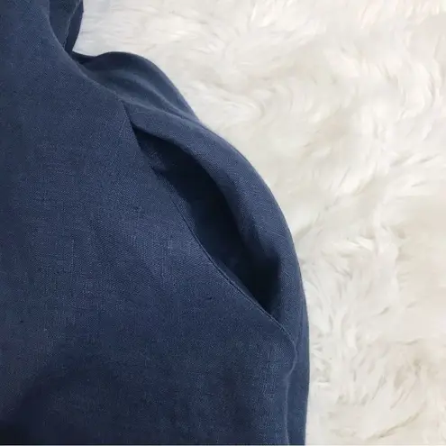 FANM MON Alanya 100% Linen Embroidered Dress Off The Shoulder Navy Small New Blue