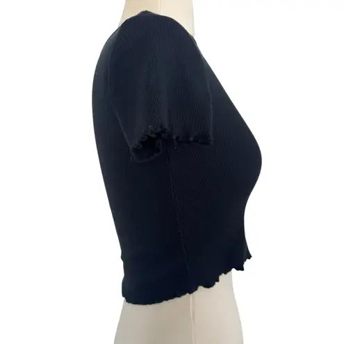 Y2K ALAB Katrina Moon Cutout Black Crop Top Ruffled Hems Whimsical Gothic Sz XS