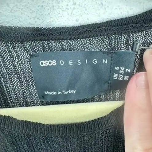 ASOS Design Womens Top US 2 UK 6 Black Long Sleeve Ribbed Sheer See Through NWT