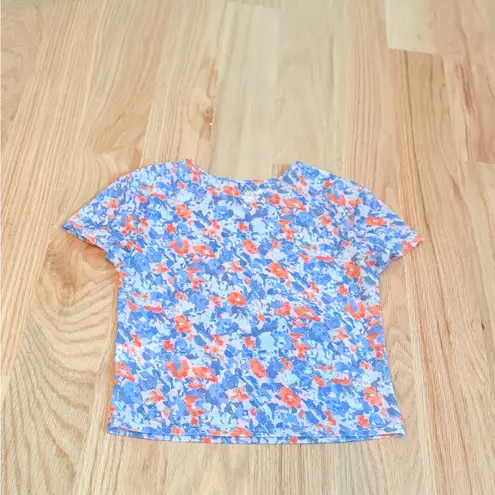 Open Edit Floral Print Mesh Crop Top