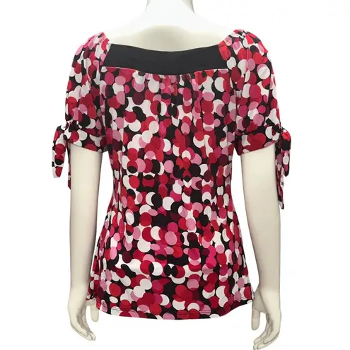 AGB Medium Multicolor Made In USA Blouse Bubble Circle Print Tie Flowey Sleeves Red