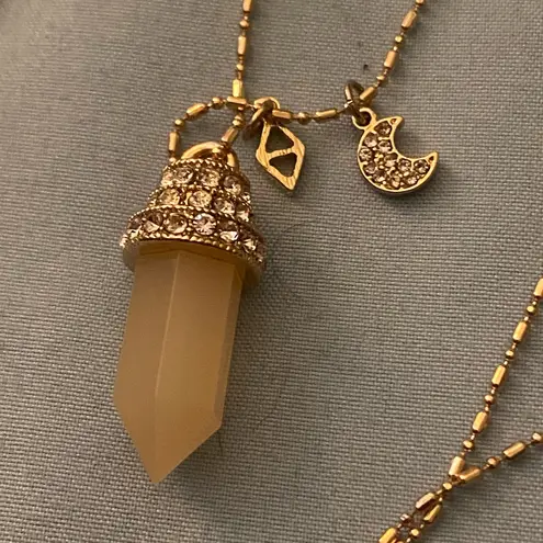 28” to 30” Necklace 1” Quartz Pendant Rhinestones Top Moon Diamond Charm Gold