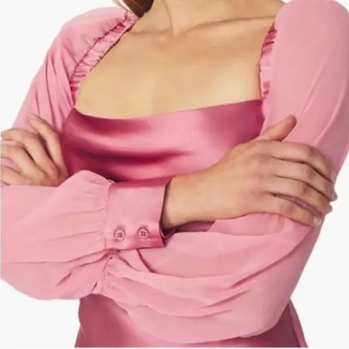 We Wore What • mini dress pink silky cowl neck chiffon puff sleeve sz 2