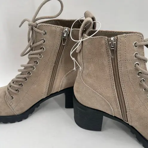 DOLCE VITA Nigel Boots Size 8 Lace Up Heels NEW Suede Leather Bootie Taupe NWOT Tan