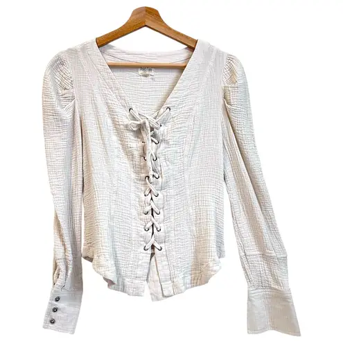 Peach Love California Peach Love Shirt Women Small Beige Cotton Corset Princess Whimsigoth Medieval