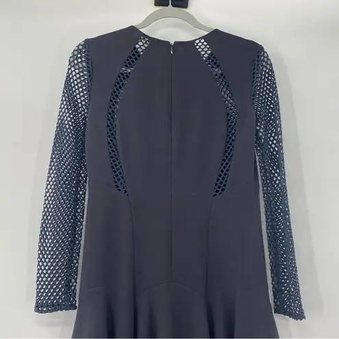 Rebecca Taylor Mesh-Detail Pleated Dress Stormy Gray Size 0 Extra Small