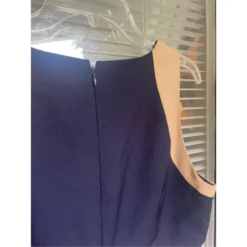 JCrew Suiting Color Block 100% Wool Sleeveless Sheath Dress Blue / Beige 12