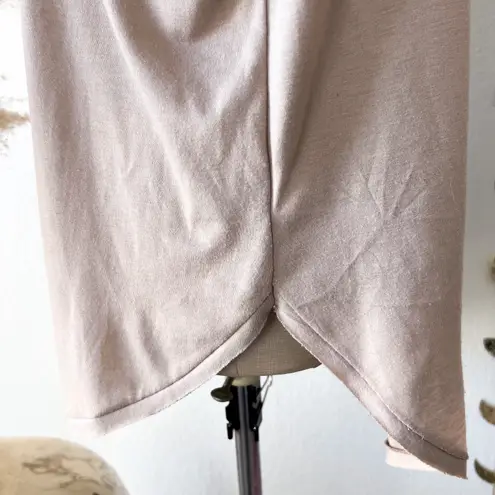 ANGL Taupe Henley Half Button Up Scoop Neck Long Sleeve Top