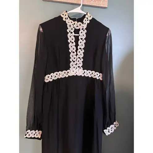 1960s Modette Vintage Mod Black Long Sleeve Sheath Dress