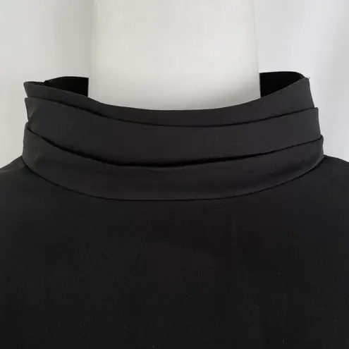 Krisa New Pleated Mock Neck Keyhole Back Long Sleeve Blouse Black Size XS