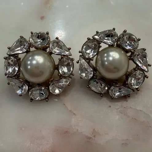 Givenchy Vintage Faux Pearl and Crystal Clip On Statement Earrings