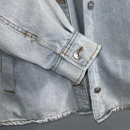 Stoosh Vintage Light Blue Jean Cotton Jacket Shacket Button Front Pockets XL