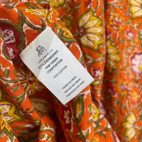 dRa Los Angeles Floral Dress Womens Small Orange 3/4 Sleeve Button Boho Cotton