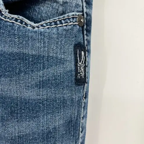 Silver Jeans SILVER SUKI MID BOOT Distressed destroyed zipper button blue Jeans Size 27 x 33