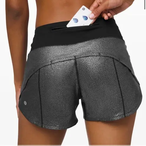 Lululemon  Speed Up Short  Luminosity Foil Print Black Silver Black Size 4 - Image 1