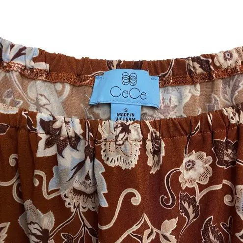 CeCe Brown Floral Off Shoulder Ruffle Long Sleeve Peplum Top Women's Size S