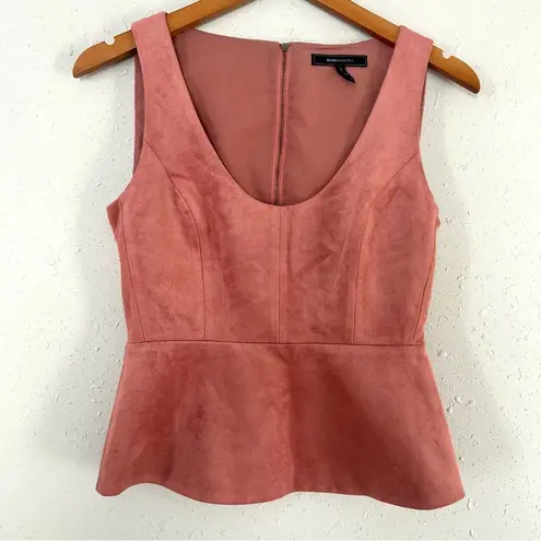 BCBGMAXAZRIA 🦋  Pink Faux Suede Peplum Top Size XS