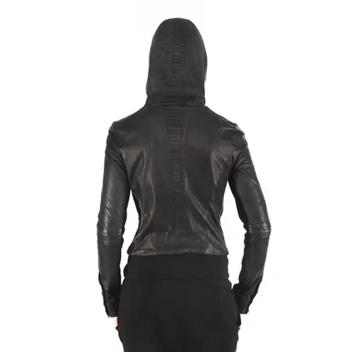 Jan Hilmer X Sparrow Falcon Hoodie Lambskin Moto Jacket Size 6 Black