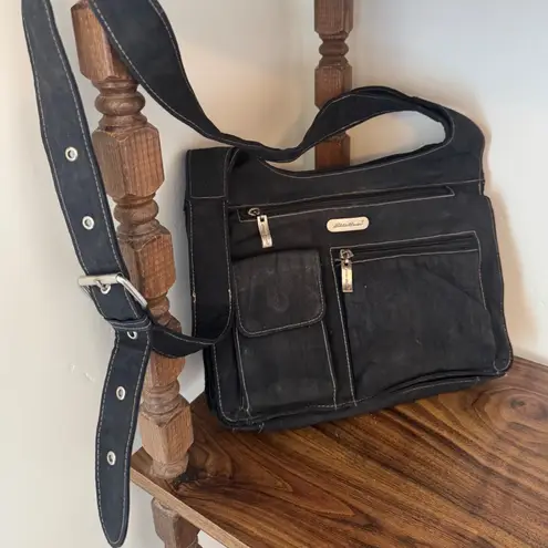 90s Vintage Eddie Bauer Black Multi Compartment Crossbody Bag Large Y2K Grunge