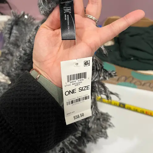 New INC International Concepts Leopard Gray Sparkle Fringe Scarf Shawl One Size - Image 3