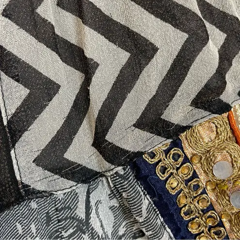 Broomstick Skirt Patchwork Midi Drawstring Elastic Waistband Hippie Boho Black Black Size undefined