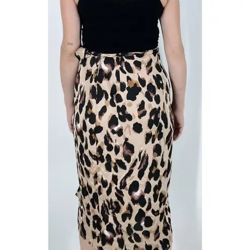 Missy Empire NWT Brown Leopard Print Wrap Midi Skirt Size 2
