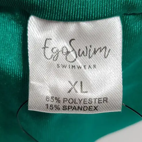 EgoSwim Off the Shoulder Puff Sleeve Swim Bikini Top Green XL