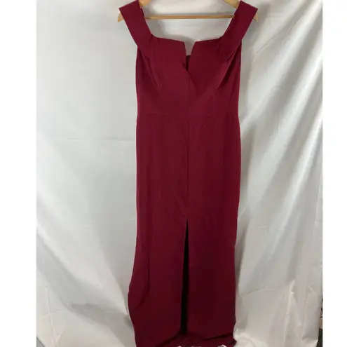 Dessy Collection Vivian Diamond Notched Off the Shoulder Crepe Gown size 10 Red