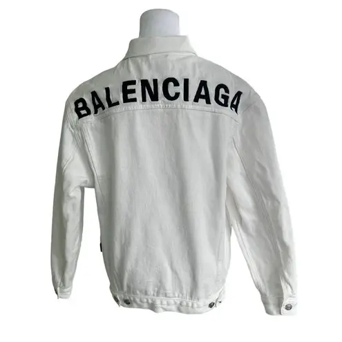 Balenciaga  Denim Jacket Size 46 XL L White Oversized Logo Button Down Cotton​​​