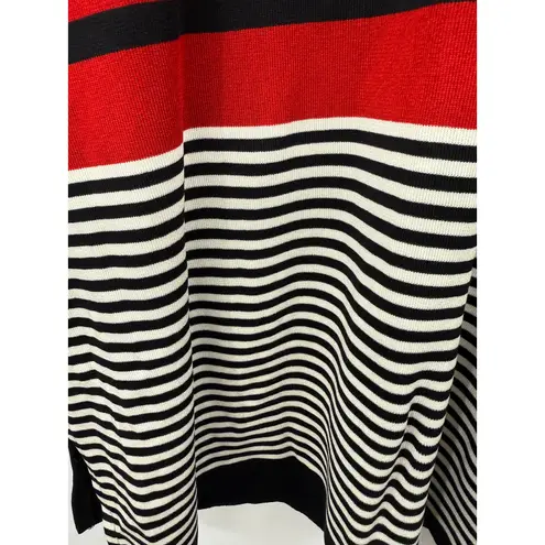 Misook Sweater Womens Size Large Black Red Pullover Stripped Crewneck Knit