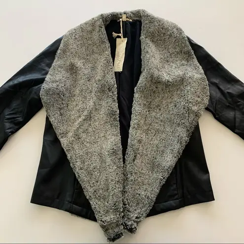 Mystree | Pia Black Vegan Leather Jacket with Faux Fur Lined Lapel Small NWT