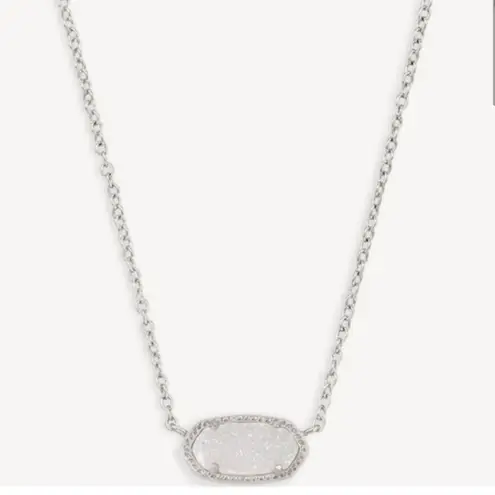 Kendra Scott  Elisa Necklace Iridescent Drusy Pendant Silver Chain