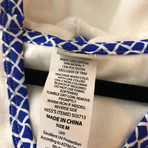 LL Bean Womens Swim Cover Dress Hooded Long Sleeve Terrycloth White Blue M Size M