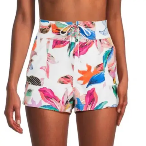 La Blanca Paradise Print High Rise 3” Swim Board Shorts White Pink Size XS