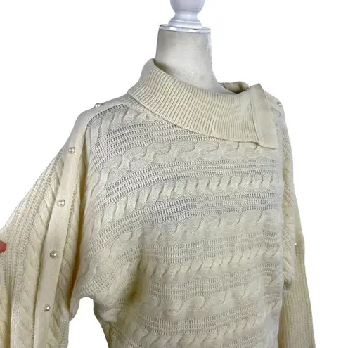 PHILOSOPHY DI LORENZO SERAFINI Pearl Embellished Cable Knit Boxy Sweater Size 4 White