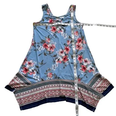 Three Pink Hearts Blue Floral Sleeveless Handkerchief Tunic Top Dress XS NEW