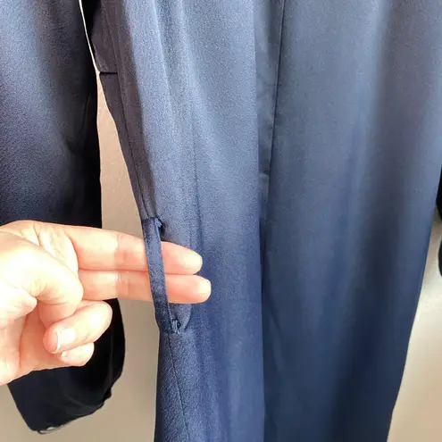 Belle Vere Navy Blue Belted Trench Coat Jacket Unique Sleeves Satin Feel Sz S