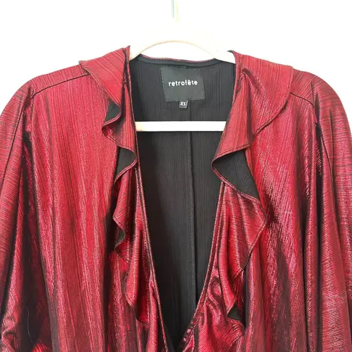 RETROFETE Fiona Plunge Neckline Metallic Bodysuit Red XS Red