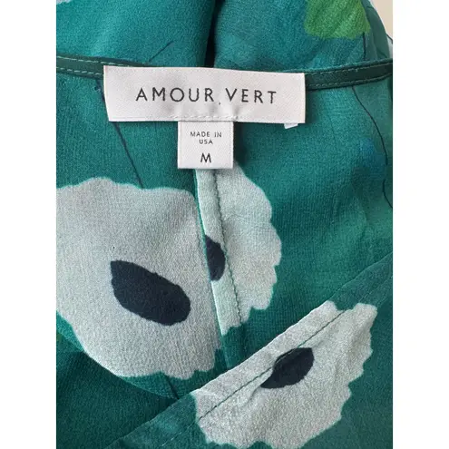 Amour Vert 100% Silk Mariam Marin Floral Midi Dress Size M (Made in USA)