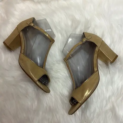 Milk & Honey Gold T Strap Leather Heels Size 7.5 A10