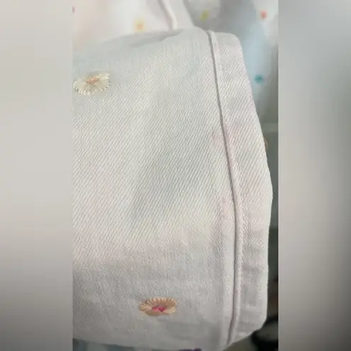 Tractr Blu White Straight Leg Flare Jeans Colorful Embroidery Flower Size 12/31