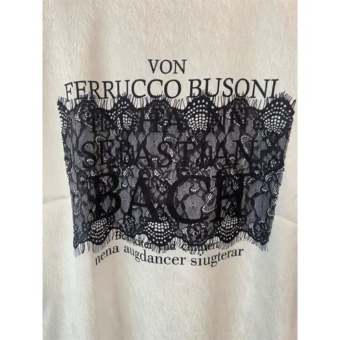 Mujiu T Shirt Women's 2XL White Bach Graphic Print Lace Detail Crew Neck NEW Size 2X