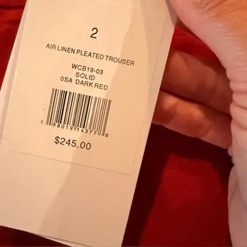 ONIA NWT Air Linen Pleated Trousers Size 2 | Dark Red Wide Leg High Rise Pants