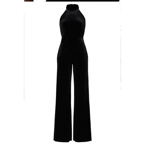 USA Made MISA Black Satin Special Occasion Backless Jumpsuit Wide Leg Sandra