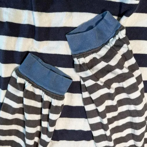 Free People  S Striped Sawyer Stripe Thermal Henley T-Shirt Navy Cream Gold