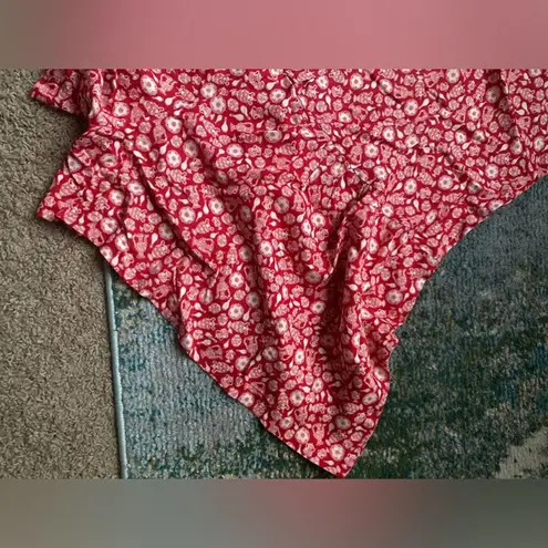 Vintage Mothers Work maternity red vase print button front romper, size small