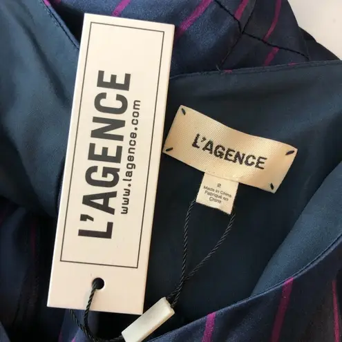 L'Agence Camisole Jumpsuit Silk Striped Belted Navy Blue Purple Size 2