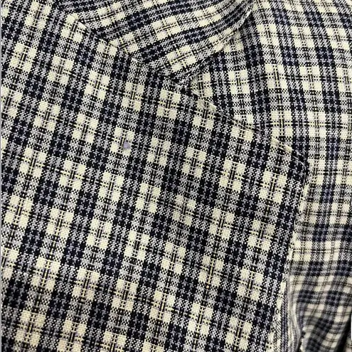 LRL 100% Linen Blue Checkered Plaid Blazer Sz 4