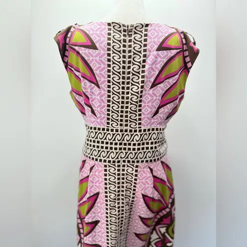 Nicole Miller  Sleeveless Pink Lime Brown & Ivory Boho Medallion Print Dress 10