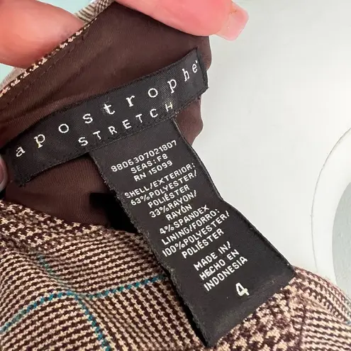 Apostrophe Plaid Stretchy Sheath Dress Brown Blue Size 4 Sleeveless